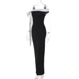 Black Ribbon Off-shoulder Maxi Dress-Outfit