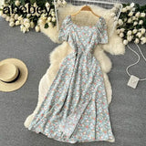 Collar Polka Dot Dress Women Short Puff Sleeves 2022 New Summer Beach Sundress French Sweet Chiffon Long