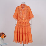 Court Style Lace Lace Hollow Hook Short Blouse High-Waisted Lace Spliced Skirt