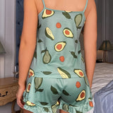 Toloer Women's Plus-Size Pajamas Print Casual Slip Nightdress Thin Home Clothing Suit-Outfit