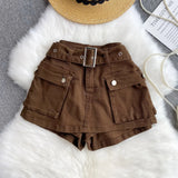 Babes Work Style Skirts Women High-Rise Thins Retro Old Denim Shorts Wide Leg