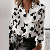 Print Ruffle Blouse Shirt Autumn Winter Long Sleeve Elegant Office Lady V-Neck Button Tops Blusa Women Shirts Casual