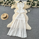 Fan Temperament Two Sets Of Summer High-End Sleeveless Knitting Top High-Waisted Splicing Bag Hip Skirt