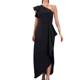 Fashion Solid Color Collar Lace Sleeves Sexy Long Dress In Autumn
