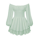 Summer Pleated Off-neck Long Sleeve Casual