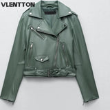 Spring Autumn Women Faux Leather Jacket Ladies Solid With Belt Zipper Biker Coat Female Casual
