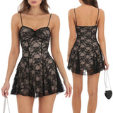 Women's Elegant Sexy Spaghetti Straps Sleeveless Backless Lace Slim Fit Summer A-Line Mini Dress for Club Party-Outfit