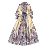 And Autumn Court Style Retro High-End Printed Chiffon Dress A Woman With A Thin Waist And A Single-Breasted Socialite Dress-Outfit
