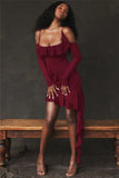 Long Sleeve Off-shoulder Ruffle Mini Dress-Outfit