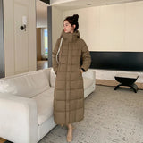 Hthick Long Standing Collar Down Cotton Padded Jacket Female 2024 Autumn Winter New Loose Korean Version Show Thin All-Match Coat-Outfit