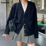 Women Knitting Cardigans Casual Spring 2022 V-neck Long Sleeve Daily Solid Mujer Sweaters Single Breasted Black