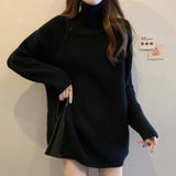 Wind Asymmetrical Zipper Turtleneck Sweater In Long Versatile Loose Design Sense Niche Knit-Outfit