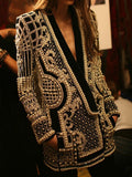 Toloer Small Suit 2024 New Fashion V-Neck Nail Bead Print Long Sleeve High-End Sense Suit Jacket Woman-Outfit
