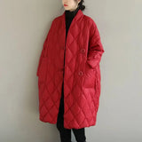 Winter New Arrivals Women's Cotton Coats Diamond Lattice Block Big Size Female Long Parkas Loose Lady Overcoats
