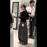 Autumn New Lazy Style Slanted Shoulder Long Sleeve Top With Loose Feeling Wide Leg Trousers