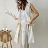 M-2XL Single-breasted Loose Simple Vest Jacket White 2020 Autumn Spring Sleeveless Suit Waistcoat Linen Long Coat Female