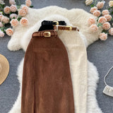 Kong Style Retro Open Skirt Winter With Sweater Medium Long Korean Temperament High-Waist Thin As Hips A