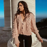 Ardm Fashion Women Sweaters Elegant Fur Pompon Gem Button Knitted Cardigan Sweater Vintage Winter Female Outerwear Chic