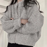 2022 Fall Winter Solid Color Retro Jumper Stand-up Collar Long Sleeve Zipper Sweater Jacket Women All Match Loose Knit