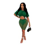 Short Crop T-Shirt Mesh Shorts Two-Piece