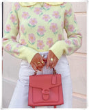 Yellow Floral Knitted Pullover Turn Down Collar Autumn Winter Fashion Women Sweater 2022 Jumper Mujer Designer Jersey