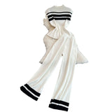 Suit Women's Korean Version Of Sleeveless Knitted Top Two Sets Of Leisure High-Rise Slim Straight Broad Leg