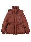 Korean Version Of The Waist Down Jacket Female Short Style 2024 Winter New Thick Hat White Duck Down Triangle Logo Warm Coat Tide-Outfit