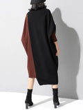 Hit Color Dresses For Women Turtleneck Long Sleeve Knitting Casual Minimalist Dress Female Autumn Clothing Fashion