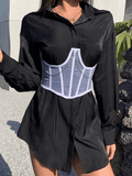 Chain Embellished Mesh Corset Top-Outfit