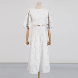 And Leisure Set Women's New Summer 2025 Vacation Wind Collar Embroidered Flower Slence Design Dress