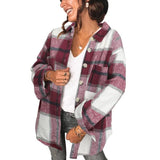 The Ins Autumn Urban Leisure Long Sleeve Lapel Loose Female Shirt Plaid Wool Coat-Outfit