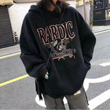 Women Harajuku Hoodie Autumn And Winter Plus Velvet Sweatshirt Hip-Hop Planet Printing Fashion Hooded Loose Top Women
