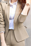 Women Blazer Elegant Chic Office Spring Autumn Professional Casual Solid Single Button Long Sleeve Blazer Straight Pants