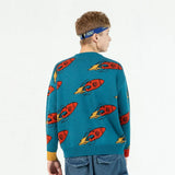 Full Rocket Launch Embroidery Sweater Harajuku Retro Style Knitted Sweater Autumn And Winter Cotton Pullover