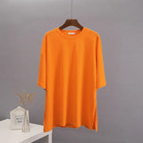Loose Open Fork Cotton Short-Sleeved T-Shirt Women Comfortable Round Neck Solid Color T Hot