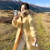 Milk Yellow Down Cotton Clothes Female Medium Long Style 2024 New Winter Hepburn Wind Cotton-Padded Coat Fashion Plate Button Cotton-Padded Jacket Coat-Outfit