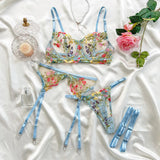 Sex Lingerie Sexy Embroidery Beauty Small Broken Flower Color Bra Garter