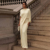 2025 New Women's Temperament Fashion Round Collar Loose Top Folded Dress