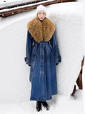 Toloer Temperament Long Trench Coat Spring 2024 New Removable Wool Collar Small Design Sense Denim Coat-Outfit