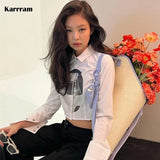 Jennie Same Tops Dydo Crop Top Women Kpop Graphic Printed Cropped Shirt Korean Fashion White Blouse Harajuku