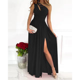 Toloer Women's Wear 2024 Diagonal Shoulder Dress Temperament Sleeveless Sexy High Waist Open Slit Autumn Winter