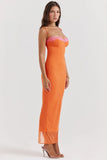 Orange Mesh Lace Patchwork Cami Maxi Dress-Outfit