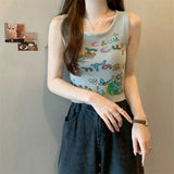 New Retro Small Vest Women Wear Chic Print Slime Sleeveless Knitting