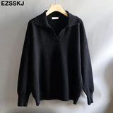 polo collar Autumn Winter Sweater pullovers Women 2021 loose thick cashmere Sweater Pullover women oversize sweater