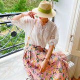 New Thin Shirt Women Short Sleeve French Design Temperament Lady Shirt Bubble Sleeves Female Top