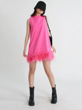 Toloer Design Sense Solid Color A-Line Skirt 2024 Spring Round Collar Sleeveless Hem Ostrich Hair Decoration Loose Dress-Outfit