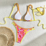 2024 Sexy Little Fresh New Flower Shell Tooth Split Drawstring Strap Swimsuit