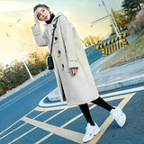 Horn Button Wool Coat Women's Middle Long Autumn And Winter Department Student Sen Department Hooded Woolen Coat