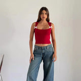 Toloer New Summer Y2K Fashion Bow Slim Short Style Sling Slim Vest