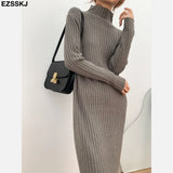 2022 autumn winter thick straight maxi sweater dress women high neck long sweater dress elegant female loose sexy knit
